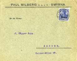 Beleg SMYRNA "b" 18/9 14, Ideal Klarer Abschlag Auf Schönem Firmenbrief 1 Pia. Nach Aachen. Seltenes Kriegsdatum Des Kur - Sonstige & Ohne Zuordnung