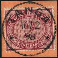 Briefst. 2 Mk., Idealer PA-Abschnitt Mit Genau Zentr. Und Geradem Stempel TANGA 16/2 98.<br/><br/><span Style='color:red - Altri & Non Classificati