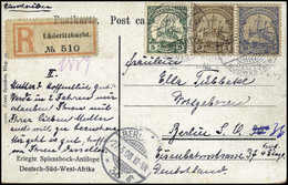 Beleg 3 Und 20 Pfg. Mit 5 Pfg. Mit Wz. Auf Einschreibe-Postkarte Mit Stempel LÜDERITZBUCHT 28/2 08. (Michel: 11,24,25) - Other & Unclassified