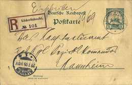 Beleg 5 Pfg., Bedarfskarte Mit Vermerk "Einschreiben" Und Stempel LÜDERITZBUCHT 26/6 05 Nebst R-Zettel "No.101" Nach Man - Other & Unclassified