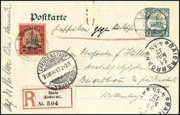 Beleg Einschreibe-Postkarte Gegen Rückschein: 30 Pfg., Zusatzfrankatur Auf Ganzsachenkarte 5 Pfg. Mit Klarem Stempel DUA - Other & Unclassified