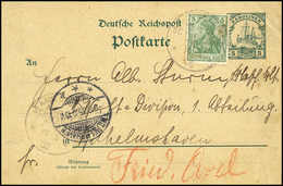 Beleg 5 Pfg., Unentwertete Postkarte Nach Wilhelmshaven, Nachfrankiert Mit Germania 5 Pfg. Und Marine-Schiffpoststempel  - Sonstige & Ohne Zuordnung