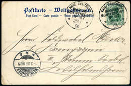 Beleg MSP No.67 (Dampfer "Borussia") 25/1 06, Zweimal Klar Auf Schöner Farblitho-Postkarte Der "Borussia". (Michel: DR70 - Autres & Non Classés