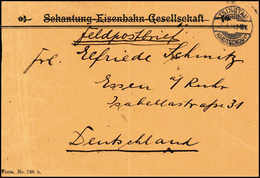 Beleg TSINGTAU 24/8 14, Klar Auf Als Feldpostbrief Verwendetem Vordruckumschlag "Shantung Eisenbahn-Gesellschaft" Nach D - Otros & Sin Clasificación