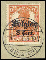 Briefst. 8 C. A. 7½ Pfg. Rötlichorange, Aufdrucktype II, Tadelloses Bfstk. Mit Idealem Stempel VERVIERS 9/11 18. Eine äu - Other & Unclassified