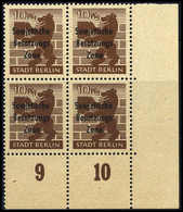 ** 10 Pfg., Plf. II, Tadellos Postfr. Eckrand-Viererblock Mit Drei Normalmarken.<br/><b>Katalogpreis: 120,-</b> (Michel: - Autres & Non Classés