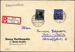 Beleg 2 Pfg. Mit Bizone Bandaufdruck 75 Pfg. Auf Tadellosem R-Brief Mit Stempel BERLIN-CHARLOTTENBURG 2 "e" 8/9 48 Nach  - Other & Unclassified