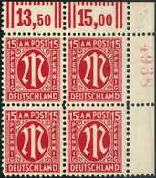 ** 15 Pfg., Tadellos Postfr. Viererblock Aus Der Re. Ob. Bogenecke Mit Roter Bogenzähl-Nr."4938".<br/><b>Katalogpreis: 2 - Other & Unclassified