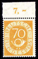 ** 70 Pfg., Tadellos Postfr. Oberrandstück (Falzrest Im Rand).<br/><b>Katalogpreis: 500,-+</b> (Michel: 136) - Sonstige & Ohne Zuordnung