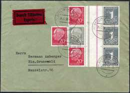 Heuss, Drei Kombinat. Zusammenhängend Mit Weiterer 2o-Pfg.-Marke Auf Tadellosem Express-Ortsbrief. (Michel: WZ15aIX,16aI - Sonstige & Ohne Zuordnung