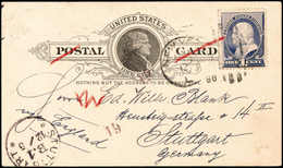 Beleg USA - 1885/88, Vier Ganzsachenkarten Mit Zusatzfrankatur Nach Dtld. Gelaufen. - Autres & Non Classés