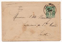 Entier Postal 5c Type Sage 1893 Mamers + OR Pour L'abbé Boulay école Le Mans (Sarthe) - Enveloppes Types Et TSC (avant 1995)