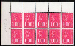 FRANCE - 1976 - Bloc De 10 Du N° 1892b - 1 F. Rouge - (Marianne De Béquet) - (Sans Bande De Phosphore) - Unused Stamps