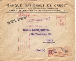 P-BUSTA BANQUE NATIONALE DE CREDIT PARIS-RACCOMANDE PER TORINO VIAGGIATA1925 - Banques