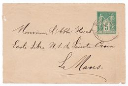 Entier Postal 5c Type Sage 1893 Précigné ? Pour L'abbé Huet école Ste-Croix Le Mans (Sarthe) - Enveloppes Types Et TSC (avant 1995)