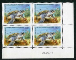 Bloc De 4 Timbres** De  2014 "1,05 € - L.a Tortue Verte - Phil@postel" Et  Coin  Daté  08.09.14 - Ongebruikt