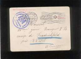 Carton Format 8,7 X 11,7 Cms Cachet Croix Rouge Geneve + Camp Prisonniers Friedrichsfeld + Franc De Port - Covers & Documents