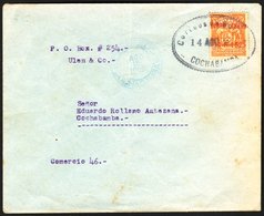1925 AIRMAIL  (14 Aug) La Paz To Cochabamba, Envelope Bearing 50c Orange With "Correo Aereo A La Paz 14-8-1925" Overprin - Bolivia