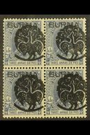 JAPANESE OCCUPATION  1942 3½a Deep Blue With Myaungmya Peacock Type 1 Overprint, SG J2, Fine Mint BLOCK Of 4 Showing All - Burma (...-1947)