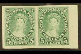 1860  5c Green Plate Proof On India, Uni 8P, Superb Marginal Horizontal Pair With Large Margins All Round. For More Imag - Other & Unclassified