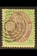 1873  1c Dull Purple Violet  And Emerald Green, 1st Printing, SG 8 (Facit 5a), With Neat Target Cancel, Signed Buhler. F - Danish West Indies