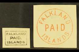 1869-76  Black Boxed Franc And Red Circular Frank On White Paper, See After SG FR2, Very Fine And Fresh Unused. (2 Items - Falkland Islands