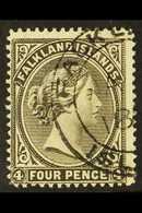 1894  4d Brownish Black (wmk Reversed), SG 31, Very Fine Cds Used. A Beautiful Example Of This Elusive Stamp. For More I - Falkland