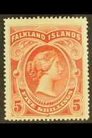 1898  5s Red, SG 42, Fine Mint, Lovely Fresh Colour. For More Images, Please Visit Http://www.sandafayre.com/itemdetails - Falkland