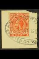 1921-8  1d Dull Vermilion, SG 74, Fine Used, Tied To Small Piece By Crisp Part "HMS Afterglow 9 Oct 192.. Posted On Boar - Falkland Islands