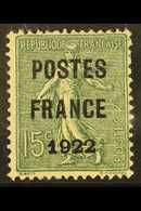 PRECANCEL  1920-22 15c Grey-green "POSTES FRANCE 1922" Overprint, Yvert 37, Fine Unused No Gum, Fresh & Scarce. For More - Other & Unclassified