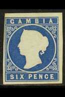 1869  6d Blue, No Watermark, SG 3a, Unused With Four Margins, Just Clear To Large And Lovely Fresh Colour. Cat SG £600.  - Gambia (...-1964)