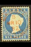 1880-1  6d Blue, Wmk Crown CC Sideways, Perf.14, SG 18A, Bluntish Perf At Base, Otherwise Very Fine Used With Clear C.d. - Gambia (...-1964)