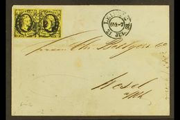 SAXONY  1853 (21st July) Folded Cover To Wesel From Leipzig Bearing Frederick 3Ng Pair (Mi 6) Bearing Berlin, Deutz & Le - Altri & Non Classificati