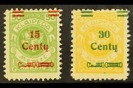 1923  15c On 50m Yellow-green & 30c On 20m Yellow Both With Broken Bar PLATE FLAWS (position 93), Michel 210 VIII & 223  - Altri & Non Classificati