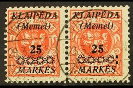 1923  25m On 25c Vermilion Overprint (Michel 137, SG 14), Fine Cds Used Horiz PAIR, The Right Stamp With 'Colon After St - Altri & Non Classificati