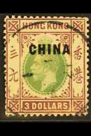 BRITISH PO's IN CHINA  1917-21 $3 Green & Purple "CHINA" Overprint, SG 15, Used, A Few Slightly Trimmed Perfs, Cat £275. - Altri & Non Classificati