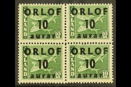 REVENUE STAMPS  1943 Vacation Savings Stamps - "ORLOF" Overprint 10aur On 10aur Green Codfish - A Never Hinged Mint BLOC - Altri & Non Classificati