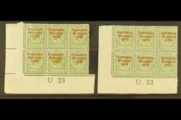 1922-23  9d Olive- Green TWO Corner Control Block Of Six, Each "U23" One Imperf In Left Margin, The Other Perforated (Hi - Altri & Non Classificati