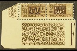 PARCEL POST  1946-51 500L Deep Brown, Watermark Sideways, Sass 80, Never Hinged Mint Horiz Pair With Engraved Margins To - Non Classificati