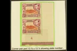 1944  2s Lake-brown And Brown-purple, Perf 13¼ X 13¾,  SG 146b, A Never Hinged Mint Vertical CORNER PAIR Showing  Plate  - Vide