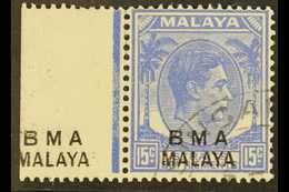 1945-48  15c Ultramarine (black Overprint), SG 11, Very Fine Used Left Marginal Example With A Further "BMA / MALAYA" Ov - Malaya (British Military Administration)