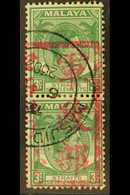 MALACCA  1942 3c Green With Red Handstamp, SG J47, Very Fine Used VERTICAL PAIR. For More Images, Please Visit Http://ww - Other & Unclassified