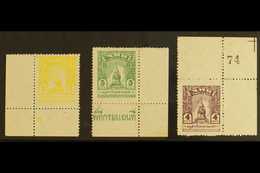 THAI OCCUPATION  1944 1c Yellow, 3c Green And 4c Purple (SG TM1, 3 & 4), Very Fine Unused Corner Inscription  Examples.  - Altri & Non Classificati