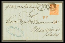 1870 ENTIRE LETTER TO SICILY  Bearing Great Britain 4d Plate 11 Tied By "MALTA / A25" Duplex Cancel, Endorsed "via Itali - Malta (...-1964)