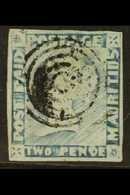1848-59  2d Blue Imperf "PENOE For PENCE" Variety, Row3/1, Worn Impression "POST PAID", SG 20a, fine Used With A Neat Ce - Mauritius (...-1967)
