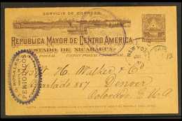 POSTAL STATIONERY  1899 3c Grey Postal Stationery Card To Colorado, USA, With Violet Oval CORINTO Postmark, New York Tra - Nicaragua