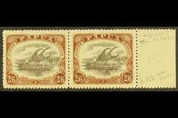 1910-11  2s6d Black & Brown Lakatoi Type C, SG 83, Fine Mint Marginal Pair, One Stamp With DEFORMED "E" AT LEFT Variety  - Papua Nuova Guinea