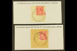 1926-27  1d Carmine "Admiral" Of New Zealand, Two Different Shades, Each On Piece Tied By Fine Full "PITCAIRN ISLANDS" C - Pitcairn