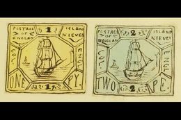 1861 HAND PAINTED STAMPS  Unique Miniature Artworks Created By A French "Timbrophile" In 1861. Two "essays" Depicting A  - St.Christopher-Nevis-Anguilla (...-1980)