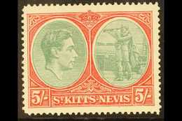 1838-50  5s Bluish Green And Scarlet On Ordinary Paper, Perf 14, With BREAK IN VALUE TABLET FRAME Variety, SG 77ba, Fine - St.Kitts E Nevis ( 1983-...)